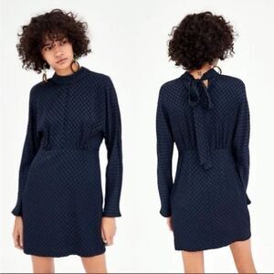 ZARA BLUE & BLACK POLKA DOT TIE BACK DRESS SIZE